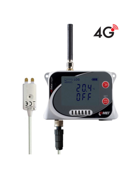 Enregistreur de données IoT sans fil de température et d'humidité relative avec détecteur d'inondation, avec modem 4G intégré