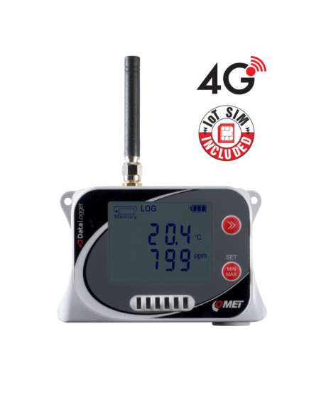 Enregistreur de données IoT sans fil de température, d'humidité relative, de CO2 et de pression atmosphérique avec modem 4G…