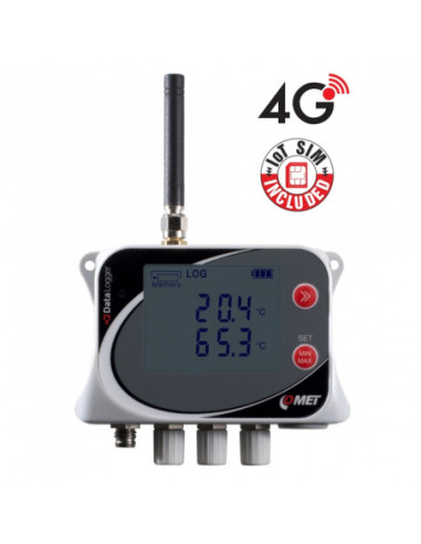 Enregistreur de température IoT sans fil pour 4 sondes externes, avec modem 4G intégré et carte SIM à forfait