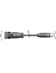 Câble d'extension pour sonde CO2, connecteur M12/MiniDin, câble 2 mètres