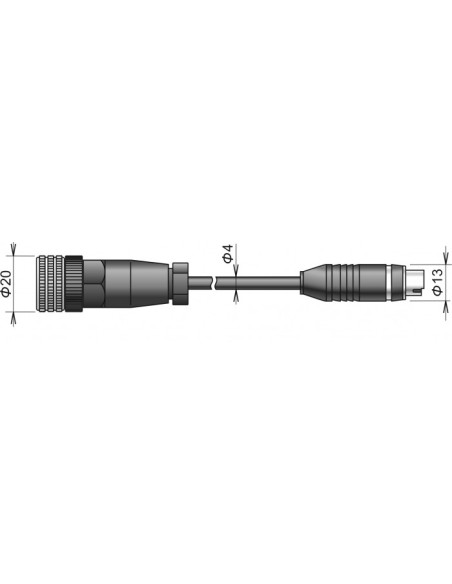 Câble d'extension pour sonde CO2, connecteur M12/MiniDin, câble 2 mètres
