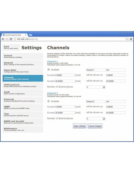 Capteur Web - entrées distantes deux canaux 0-20mA