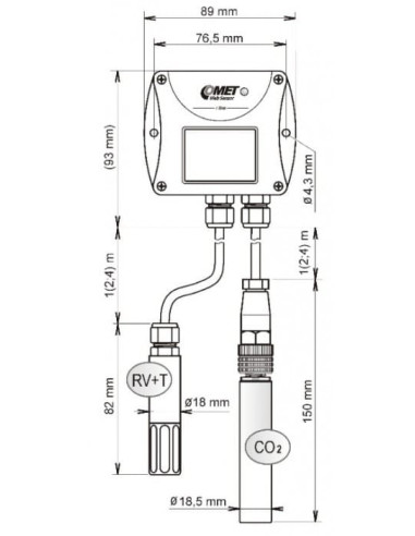 Capteur Web - thermomètre hygromètre de concentration en CO2 à distance avec interface Ethernet
