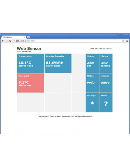Web Sensor avec PoE - thermomètre hygromètre à distance avec interface Ethernet, câble 4 mètres
