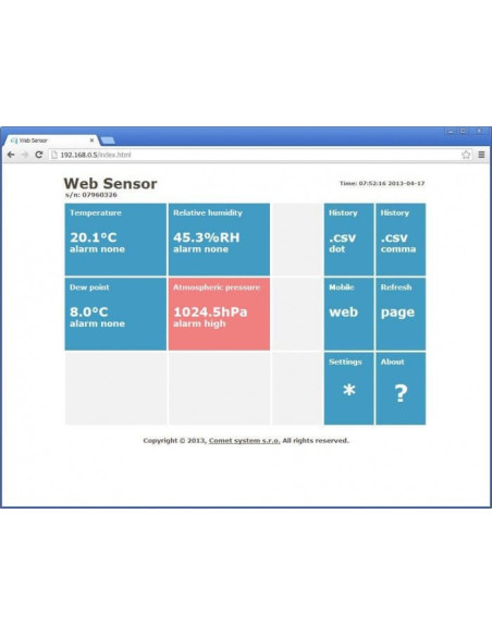 Web Sensor avec PoE - thermomètre hygromètre baromètre distant avec interface Ethernet