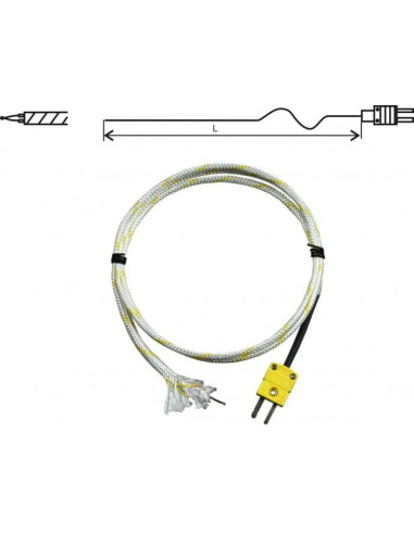 Sonde filaire thermocouple "K", GD1250, avec connecteur, 3 mètres
